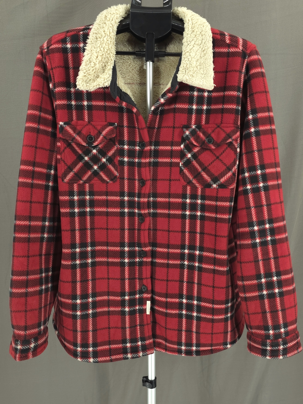 SOHO Threads Plaid Fleece Shacket Sherpa Lined XXL Red Black Lumberjack Jacket